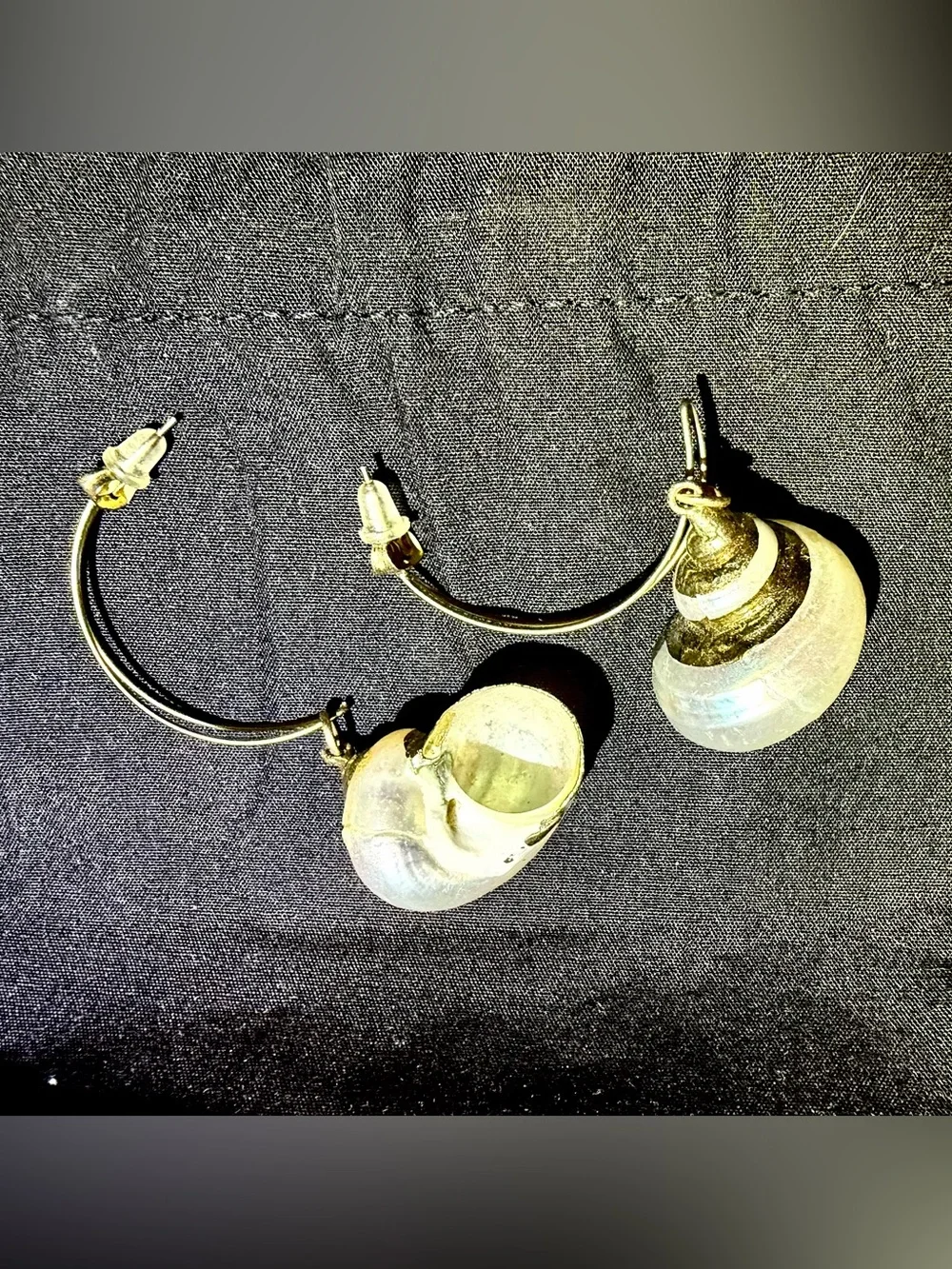 Goldtone & Pearlized SeaShell Drop Hoop Pierced Earrings
